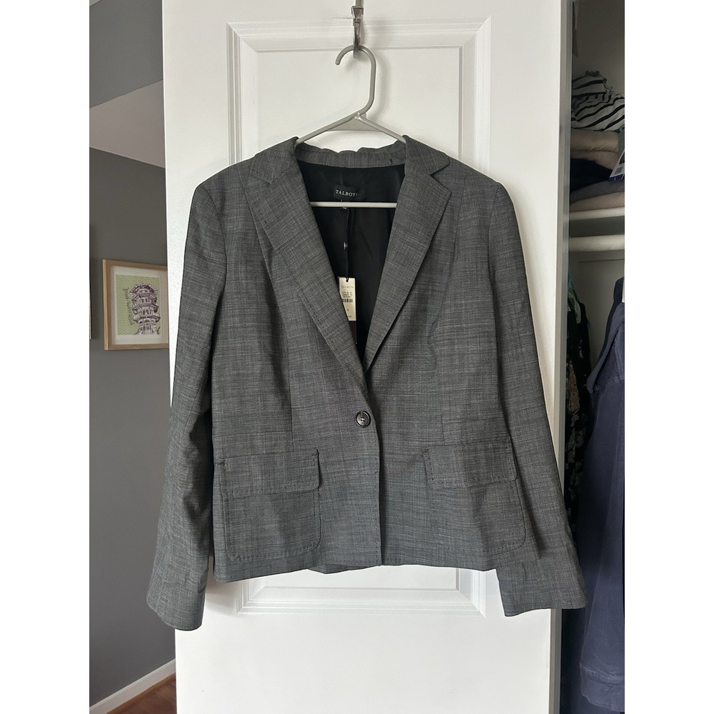 NWT Talbots Womens Blazer Gray Jacket Wool Blend Kate Fit Single Button Size 14